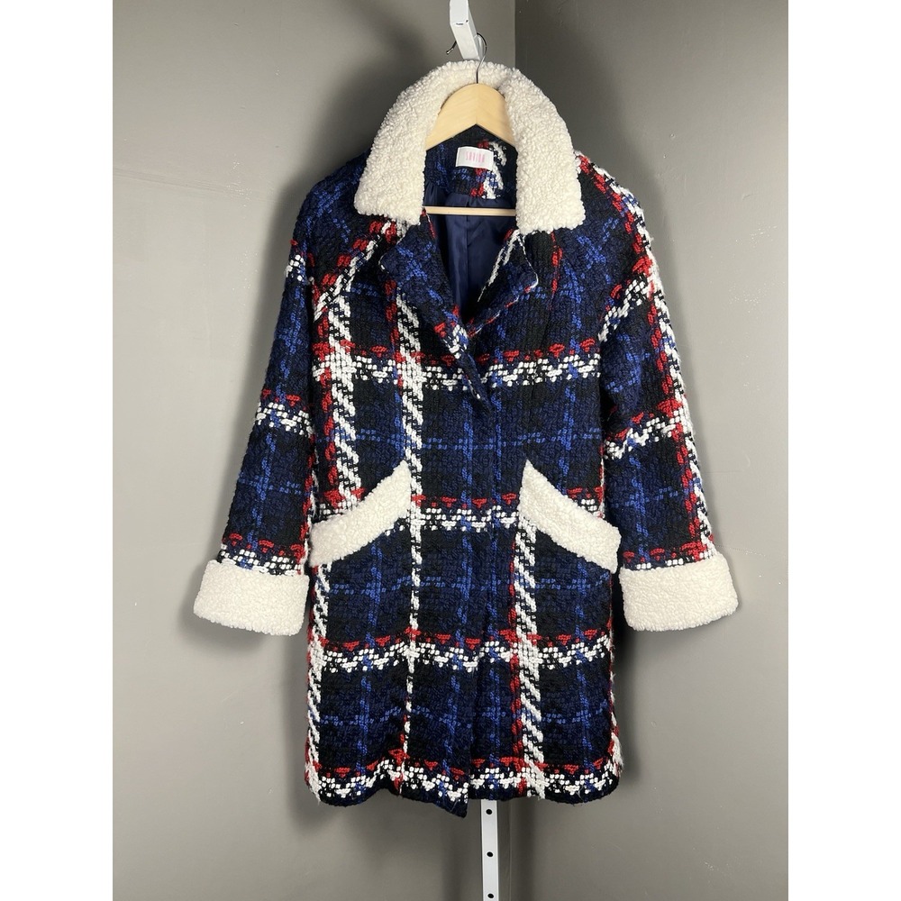 Savida Ireland Tweed Plaid Coat with Sherpa Trim 38 US S Cozy Textured